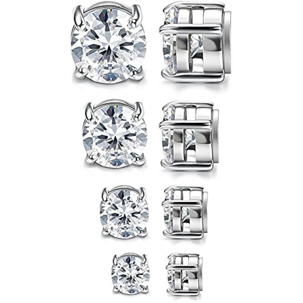 4 Pairs Mens Womens Magnetic Cubic Zirconia Stud Earrings Set Non-piercing CZ 5-8mm - Trendolla Jewelry