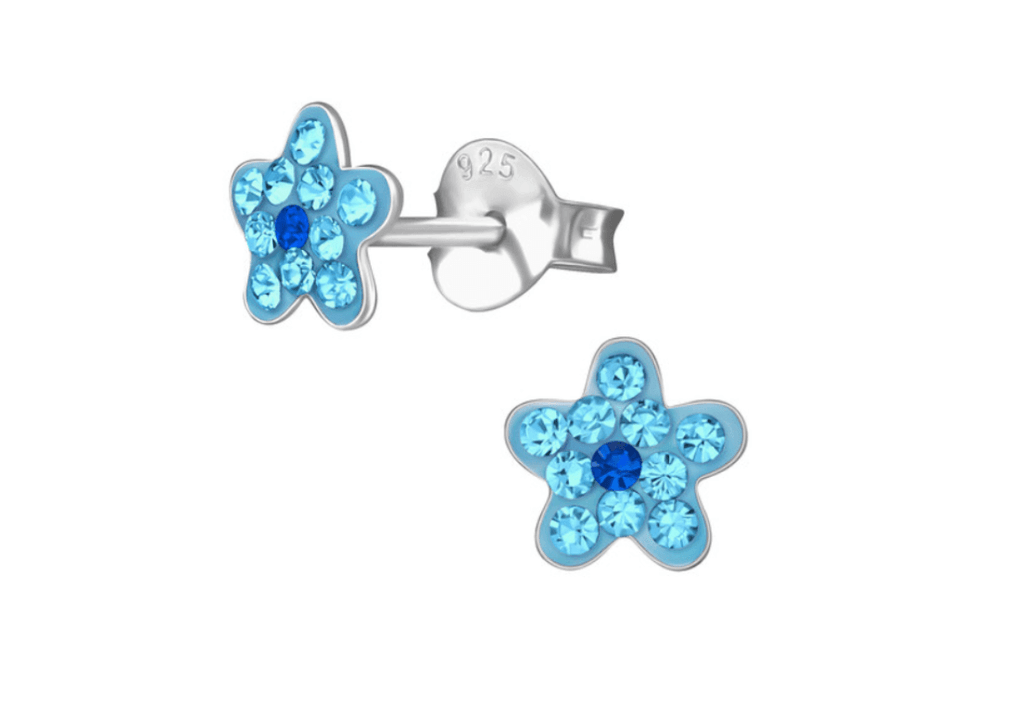 Baby Children Earrings Sterling Silver Blue Crystal Flower Earrings - Trendolla Jewelry