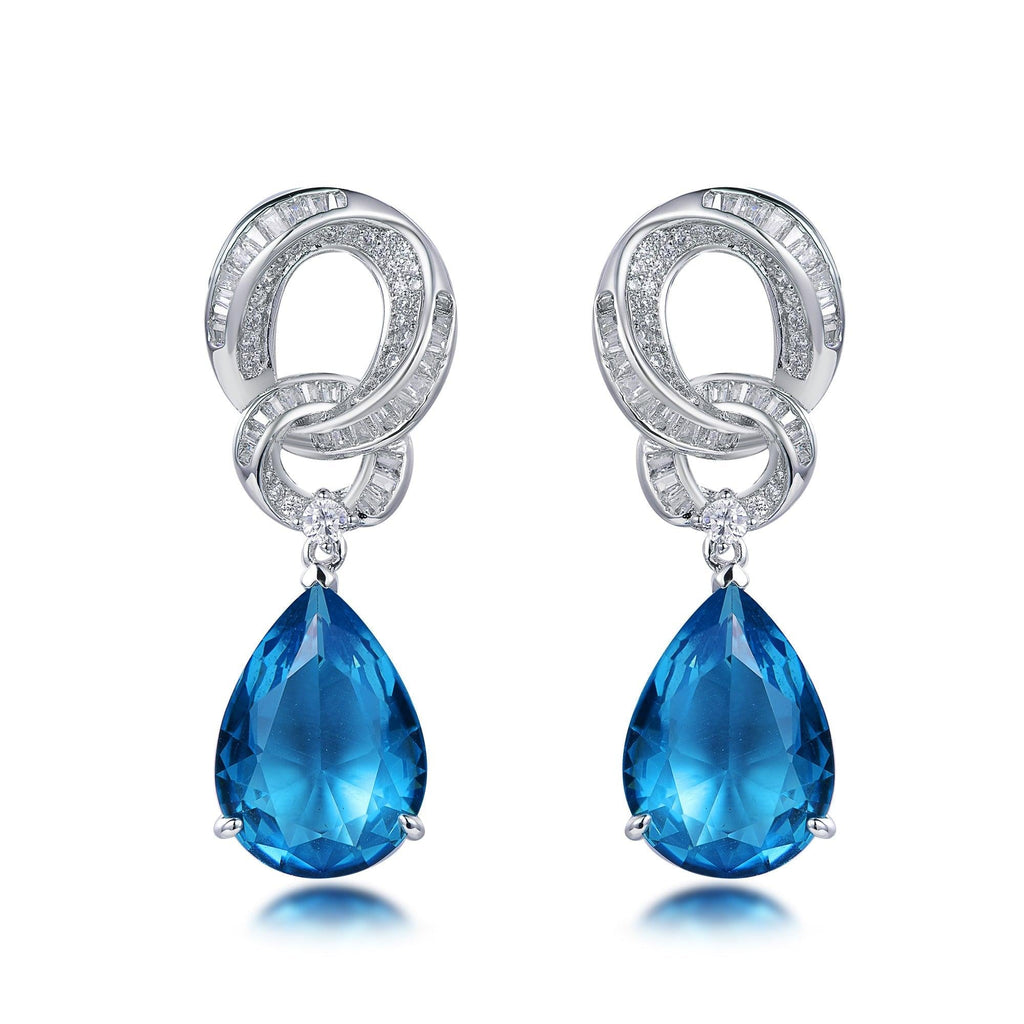 Tear Drop Hoop Earrings with Charm Blue Ziron Cubic Zirconia - Trendolla Jewelry